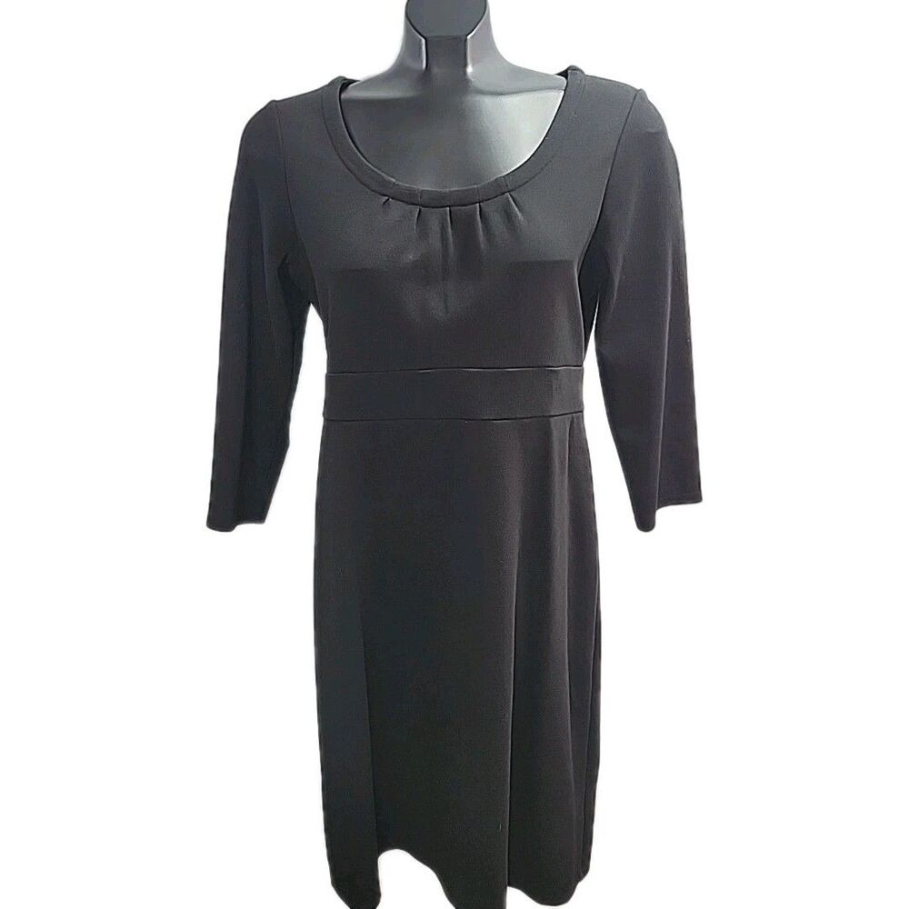 LL Bean Dress Knit Ponte Black Women Sz Small 3/4 Sleeve Stretch Pullover Sheath